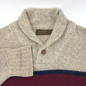 Eddie Bauer Vintage Mens Shawl Collar Striped WOOL Blend Sweater M Black Label